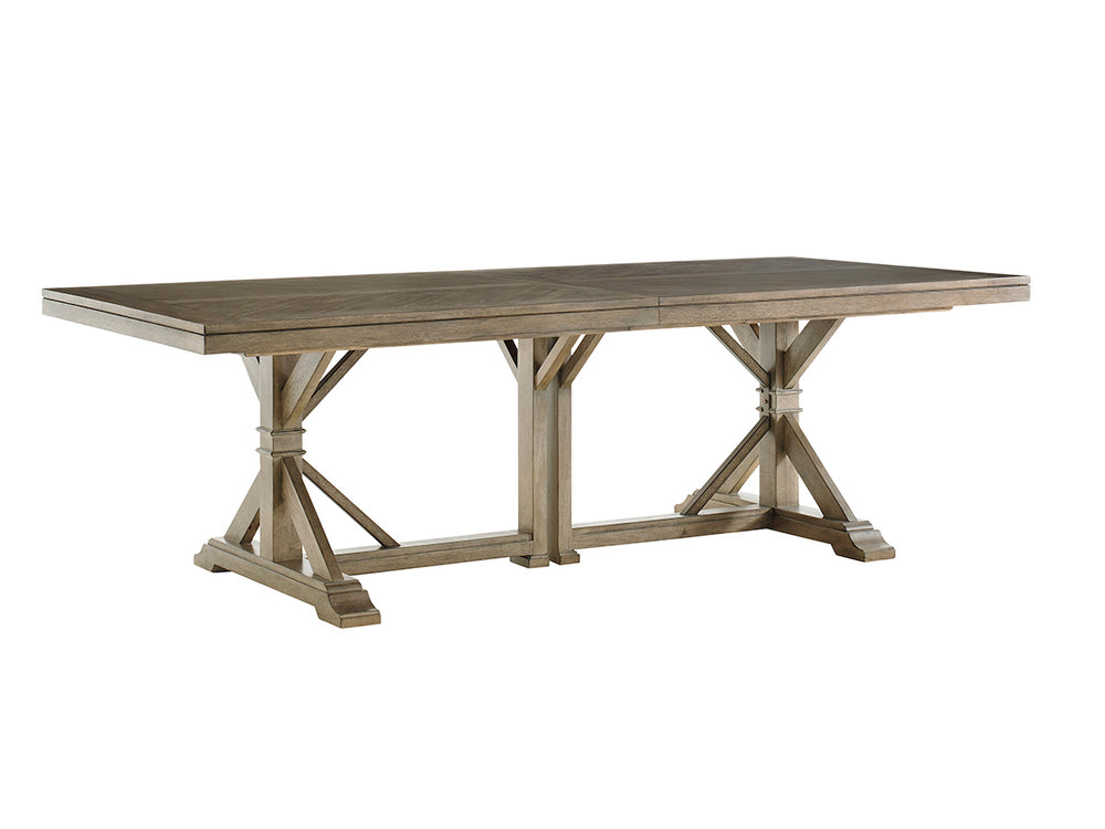 Lexington Tommy Bahama Home Pierpoint Casual Elegance Dining Table With Textured Metal Base, Extends To Seat 10 Comfortably Hatteras Gray  561-876c