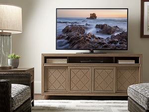 Lexington Tommy Bahama Home Fairbanks Media Console - Casual Elegance With Sliding Doors, Adjustable Shelves, And Sound Bar Space Hatteras Gray  561-907