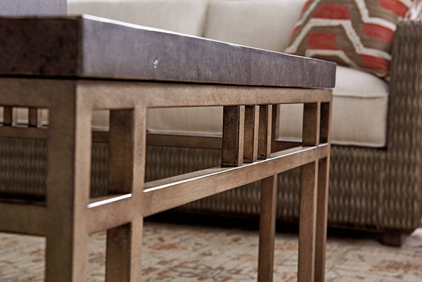 Lexington Tommy Bahama Home Montera Cocktail Table: Embrace Casual Elegance With Stained Travertine And Textured Metal Base Hatteras Gray  561-943