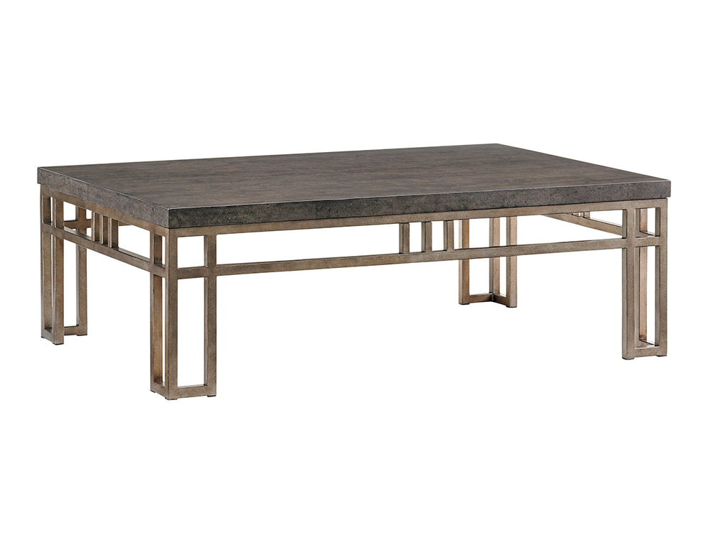 Lexington Tommy Bahama Home Montera Cocktail Table: Embrace Casual Elegance With Stained Travertine And Textured Metal Base Hatteras Gray  561-943