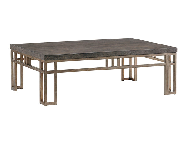 Lexington Tommy Bahama Home Montera Cocktail Table: Embrace Casual Elegance With Stained Travertine And Textured Metal Base Hatteras Gray  561-943