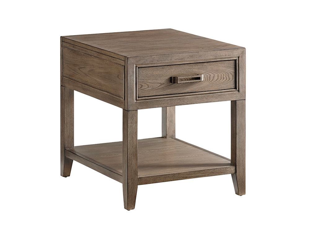Lexington Tommy Bahama Home Pearce End Table - Casual Elegance With Storage Drawer, Textured Metal & Rattan Accents For Your Home Hatteras Gray  561-952