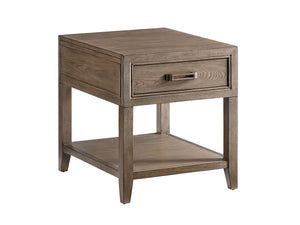 Lexington Tommy Bahama Home Pearce End Table - Casual Elegance With Storage Drawer, Textured Metal & Rattan Accents For Your Home Hatteras Gray  561-952