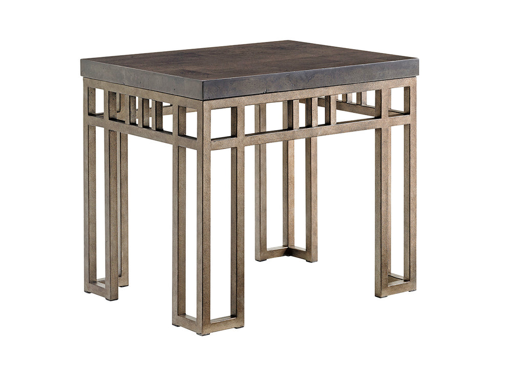 Lexington Tommy Bahama Home Montera End Table: Casual Elegance With Textured Metal Base And Stained Travertine Top Design Hatteras Gray  561-953