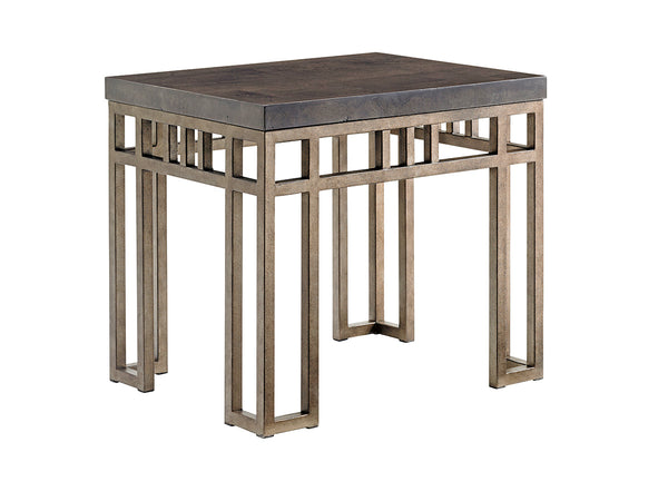 Lexington Tommy Bahama Home Montera End Table: Casual Elegance With Textured Metal Base And Stained Travertine Top Design Hatteras Gray  561-953