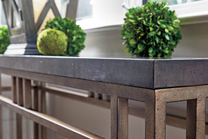 Lexington Tommy Bahama Home Montera Console Table - Casual Elegance With Stained Travertine Top And Textured Metal Base Design Hatteras Gray  561-967