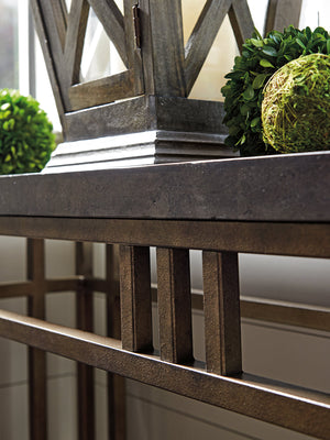 Lexington Tommy Bahama Home Montera Console Table - Casual Elegance With Stained Travertine Top And Textured Metal Base Design Hatteras Gray  561-967