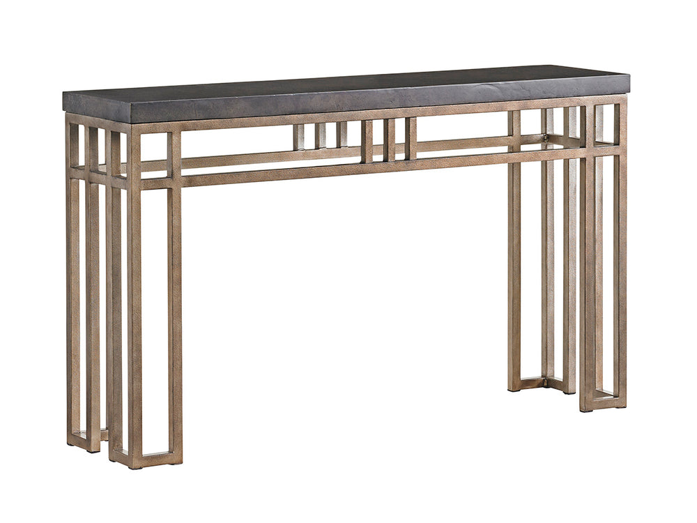 Lexington Tommy Bahama Home Montera Console Table - Casual Elegance With Stained Travertine Top And Textured Metal Base Design Hatteras Gray  561-967