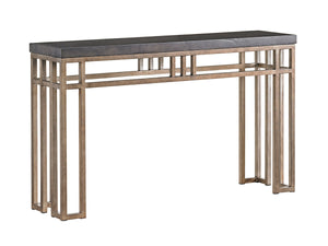 Lexington Tommy Bahama Home Montera Console Table - Casual Elegance With Stained Travertine Top And Textured Metal Base Design Hatteras Gray  561-967