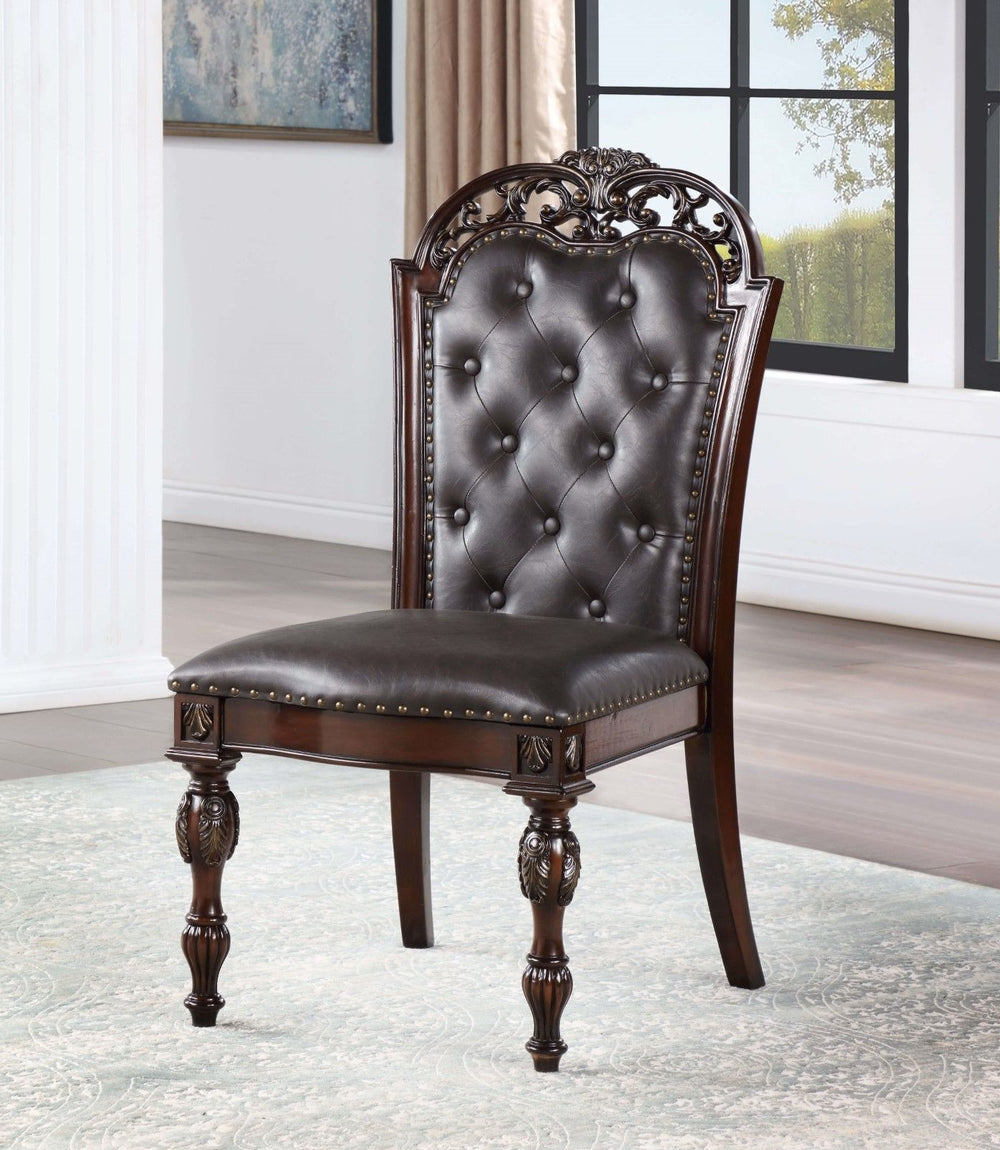 English Elm Traditional Tufted Side Chairs Set of 2 in Cherry Finish with Nailhead Trim, Carved Baroque Legs, Espresso Upholstery Brown 48 L x 24 W x 15 H B011P197299