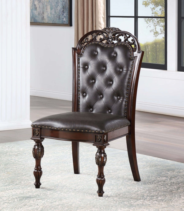 English Elm Traditional Tufted Side Chairs Set of 2 in Cherry Finish with Nailhead Trim, Carved Baroque Legs, Espresso Upholstery Brown 48 L x 24 W x 15 H B011P197299