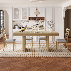 English Elm 60"-78" Farmhouse Rubberwood Dining Table Seats Eight with Removable Leaf Natural N752P272062N