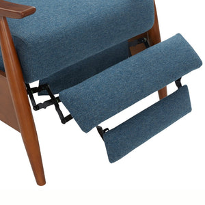 English Elm Tustin Mid-century Push Back Recliner with Chestnut Wood Arms and Performance Fabric Blue B050P429144