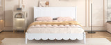 English Elm Queen Size Wood Platform Bed Frame, Retro Style Bed With Rectangular Headboard,No Need Box Spring,White