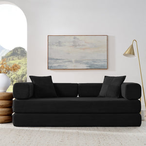 English Elm Modern Modular Sofa Bed Fold-Out Convertible Floor Couch with Removable Backrest, Corduroy Comfort Black W1117P312492