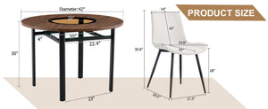 English Elm Table Set 42 Inch Round Wood Grain Mdf with Glass Inlay and 4 Ergonomic Chairs Brown+Black,White W1151S04488