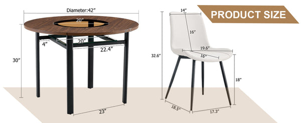 English Elm Table Set 42 Inch Round Wood Grain Mdf with Glass Inlay and 4 Ergonomic Chairs Brown+Black,White W1151S04488