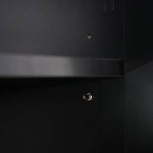 English Elm 70.1" Modern Tall Storage Cabinet with 3 Drawers, 2 Adjustable Shelves, Soft-Close Glass Doors, Gold Handles Black N729P271979B
