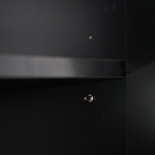 English Elm 70.1" Modern Tall Storage Cabinet with 3 Drawers, 2 Adjustable Shelves, Soft-Close Glass Doors, Gold Handles Black N729P271979B