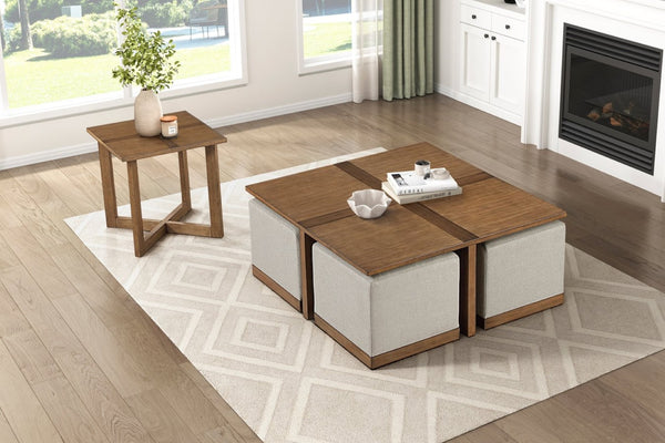 English Elm Contemporary Maple Walnut Veneer Square Side Table Warm Brown Cross Pattern Living Room B011P459316
