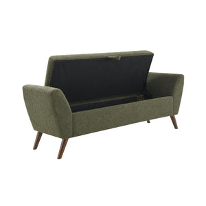 English Elm 60'' Upholstered Storage Bench Teddy Fabric Walnut Legs Mid-century Bedroom Seat Olive Green W2671P388094