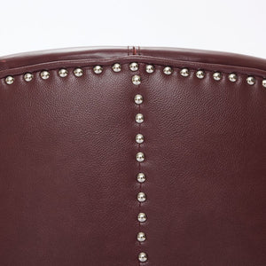 English Elm Dark red Top-Grain Leather Swivel Accent Chair with 360° Smooth Spin, Riveted Rock’n’Roll Style, Sturdy Base W570P386958