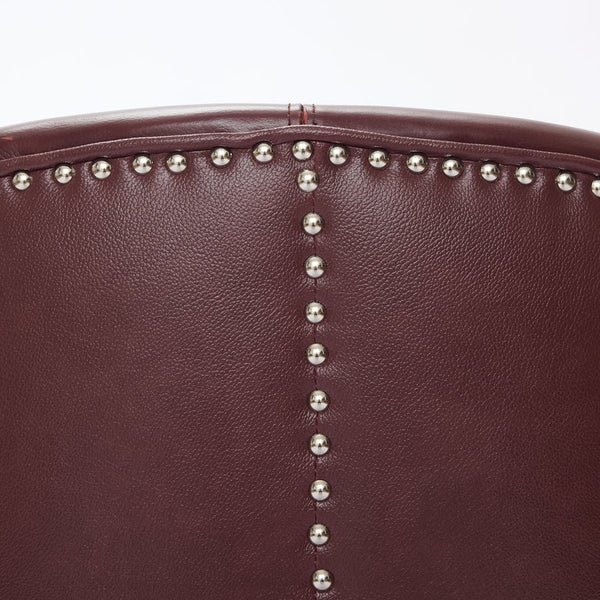 English Elm Dark red Top-Grain Leather Swivel Accent Chair with 360° Smooth Spin, Riveted Rock’n’Roll Style, Sturdy Base W570P386958