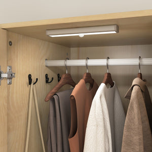 English Elm 2 Door Wardrobe Closet with Full Length Mirror Motion Light Hanging Rod and Drawers Natural W409P266780