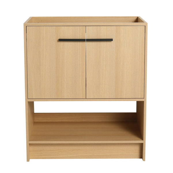 English Elm 30" Freestanding Bathroom Vanity Cabinet with 2 Doors, Integrated Basin & Open Shelf, Modern Ergonomic Design Oak W1972P268398