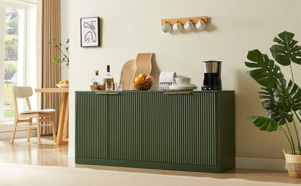 English Elm 59-inch Wavy Door Sideboard Sculptural Mdf Cabinet with Hidden Storage for Living Rooms W1162P387862