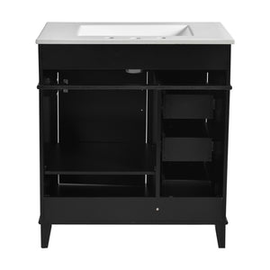 English Elm 30-Inch Bathroom Vanity with Ceramic Sink, Gold Handles, Solid Wood Frame and Soft-Close Drawers Black N729P195052B