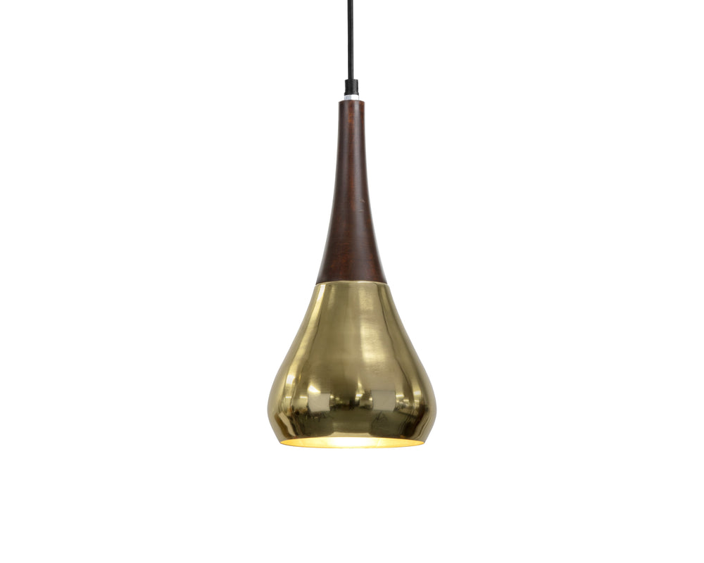 Sunpan Evelyn Pendant Light - Stunning Mid-Century Modern Design with Gold Finish & Dark Mango Wood Top