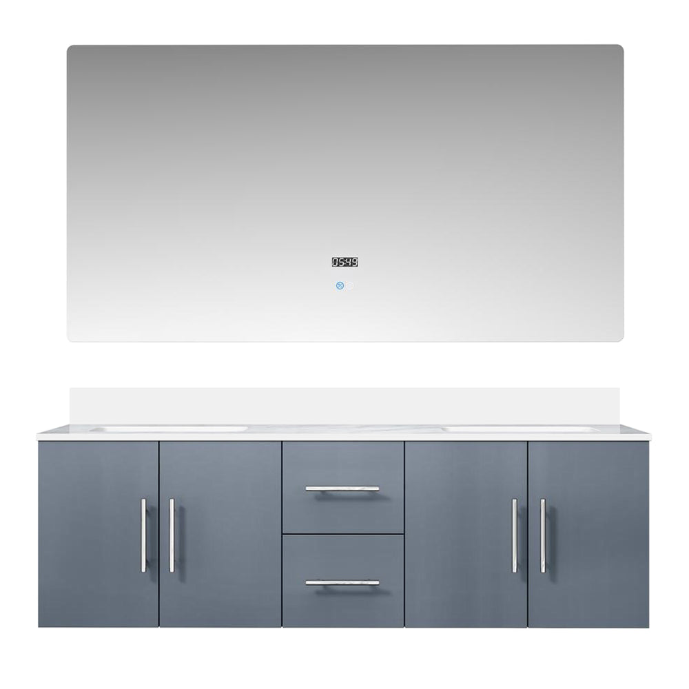 English Elm Dark Grey Double Bath Vanity 60 in W x 22 in D with Cultured Marble Top, Soft-Close Storage & 60in LED Mirror B2731S00771
