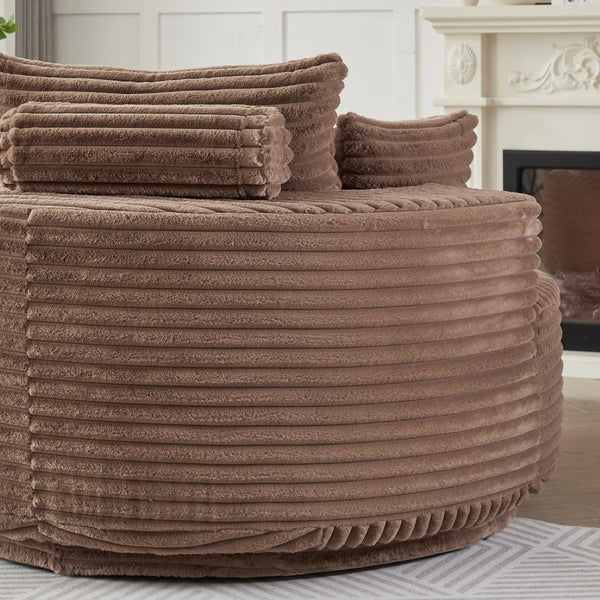 English Elm 55''l 55'l Faux Rabbit Fur Barrel Swivel Chair Cozy 360 Rotation Lounge Seat for Bedroom Brown W834S00593