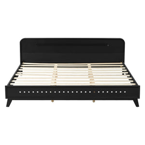 English Elm Pine Solid Wood King Bed Matte Finish Platform Frame Tall Headboard No Box Spring Black N770PK291028B