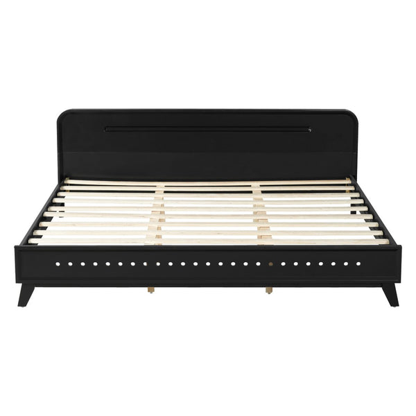 English Elm Pine Solid Wood King Bed Matte Finish Platform Frame Tall Headboard No Box Spring Black N770PK291028B
