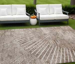 Homeroots 9' X 12' Taupe And Ivory Abstract Washable Non Skid Indoor Outdoor Area Rug Taupe Polyester 562000