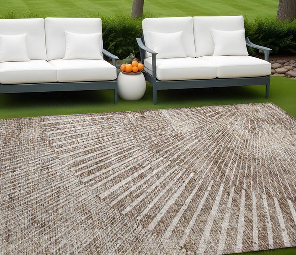 Homeroots 9' X 12' Taupe And Ivory Abstract Washable Non Skid Indoor Outdoor Area Rug Taupe Polyester 562000