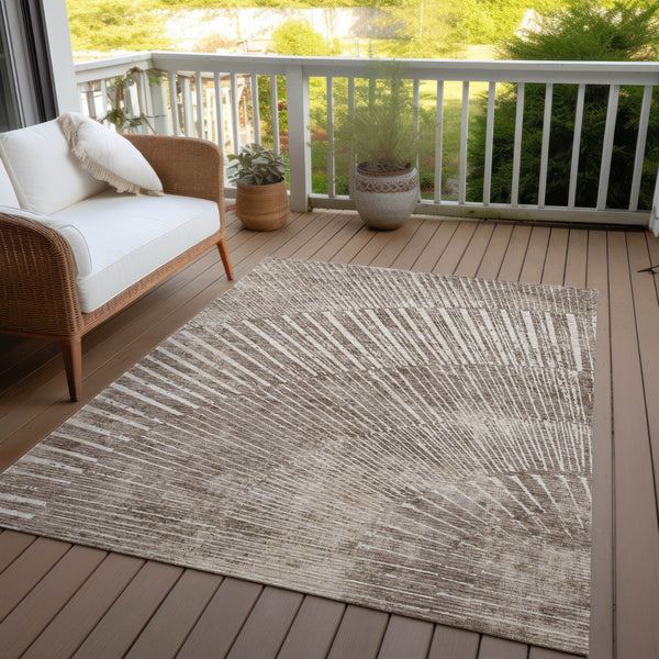 Homeroots 9' X 12' Taupe And Ivory Abstract Washable Non Skid Indoor Outdoor Area Rug Taupe Polyester 562000