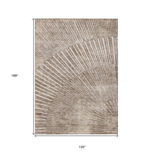 Homeroots 10' X 14' Taupe And Ivory Abstract Washable Non Skid Indoor Outdoor Area Rug Taupe Polyester 562001