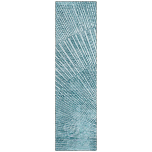Homeroots 8' Runner Teal Abstract Washable Non Skid Indoor Outdoor Runner Rug Teal Polyester 562003