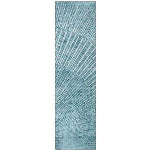 Homeroots 8' Runner Teal Abstract Washable Non Skid Indoor Outdoor Runner Rug Teal Polyester 562003