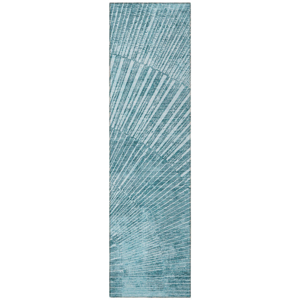 Homeroots 8' Runner Teal Abstract Washable Non Skid Indoor Outdoor Runner Rug Teal Polyester 562003