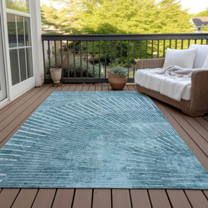 Homeroots 3' X 5' Teal Abstract Washable Non Skid Indoor Outdoor Area Rug Teal Polyester 562005