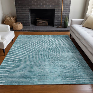 Homeroots 3' X 5' Teal Abstract Washable Non Skid Indoor Outdoor Area Rug Teal Polyester 562005