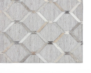 Sunpan BORDEAUX Handcrafted Ivory & Grey Rug - Unique Cowhide Leather, 9' x 12' - Elevate Your Space! 106218