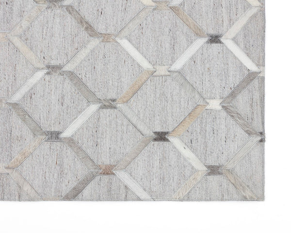 Sunpan BORDEAUX Handcrafted Ivory & Grey Rug - Unique Cowhide Leather, 9' x 12' - Elevate Your Space! 106218