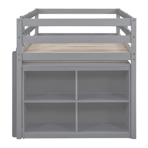 English Elm Twin Loft Bed Pinewood Frame Four Drawers Retractable Study Desk Kids Bedroom Gray LT000368AAE