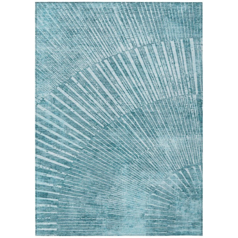 HomeRoots 8x10 Teal Abstract Indoor Outdoor Area Rug Washable Uv Resistant Non-skid 562008