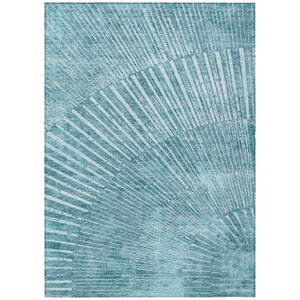 HomeRoots 8x10 Teal Abstract Indoor Outdoor Area Rug Washable Uv Resistant Non-skid 562008